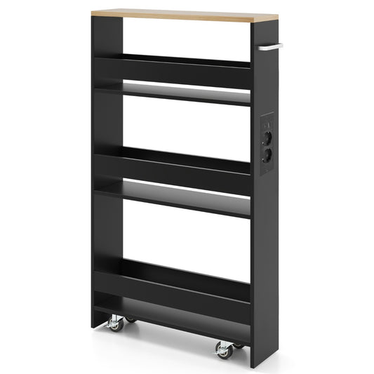 Livsk costway 13 cm ultradunne opbergkar met oplaadstation 4 laags keukenkar met handgrepen zwart