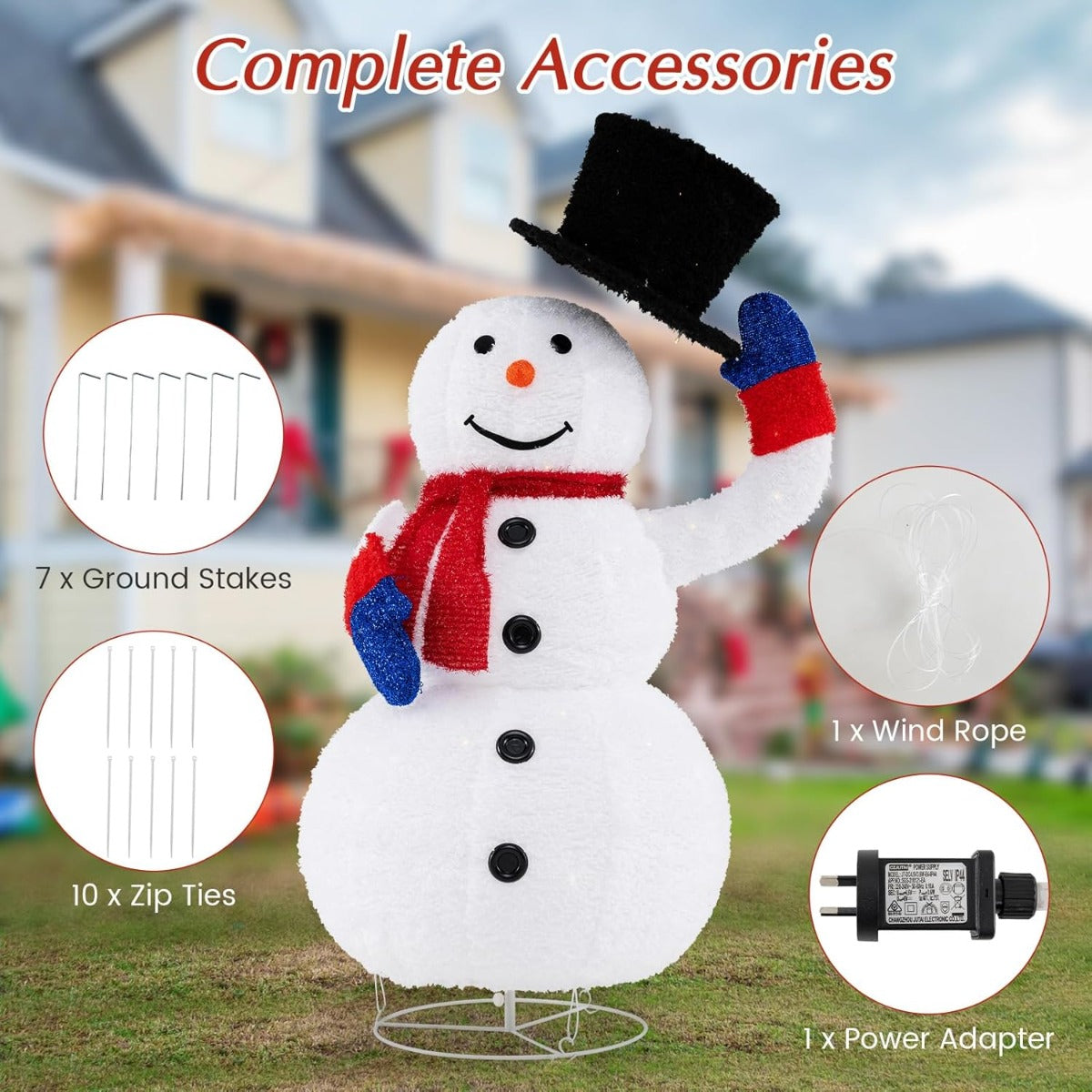 LIVSK Verlichte Kerstsneeuwpop - 130 cm Hoog - 120 Warmwitte LED-lampjes - Beweegbare Hoed - Timer Functie - Wit