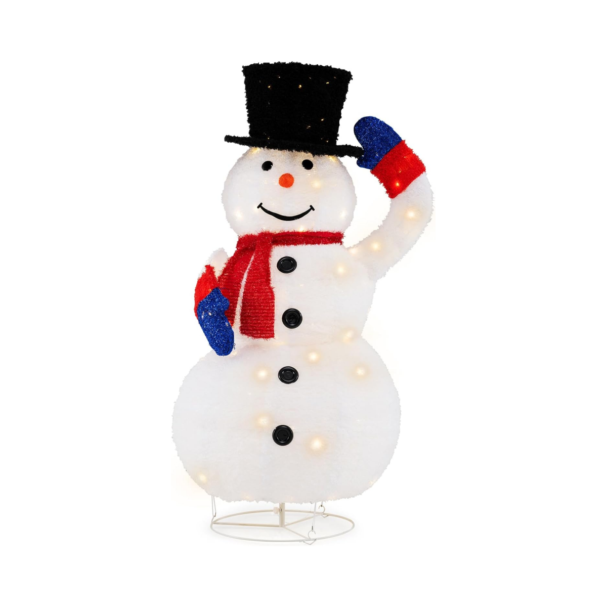 LIVSK Verlichte Kerstsneeuwpop - 130 cm Hoog - 120 Warmwitte LED-lampjes - Beweegbare Hoed - Timer Functie - Wit
