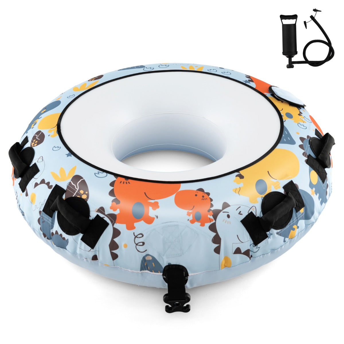 LIVSK Opblaasbare Sneeuwboei - Diepe Zitting - 4 Handgrepen - Scheurvast PVC - Koudebestendig tot -25 ℃ - Wit + Blauw