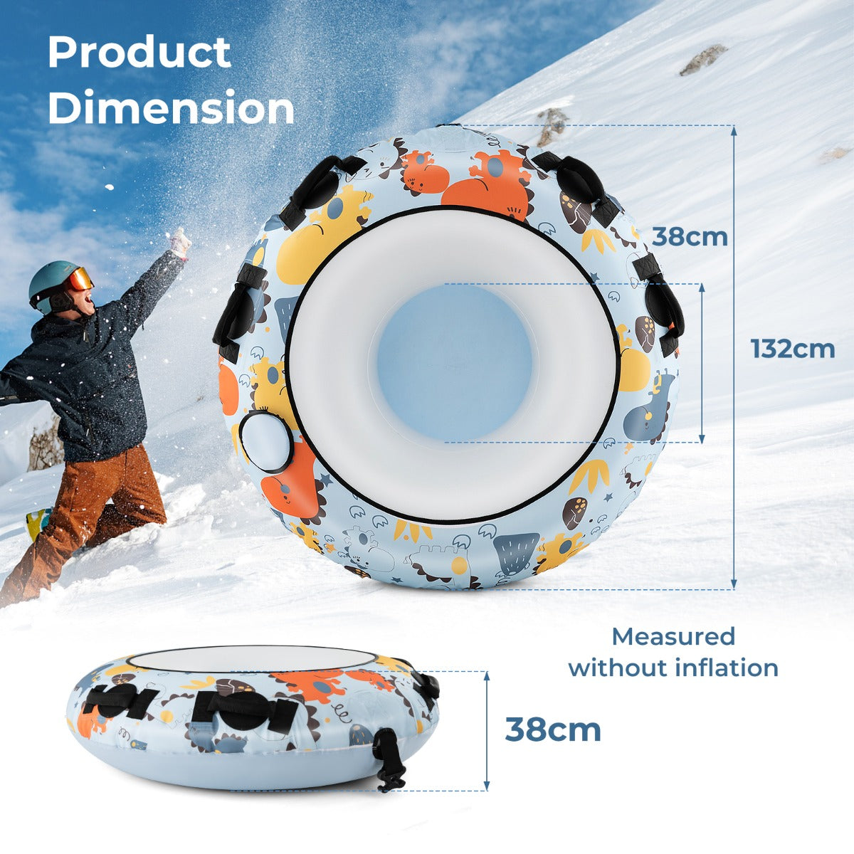 LIVSK Opblaasbare Sneeuwboei - Diepe Zitting - 4 Handgrepen - Scheurvast PVC - Koudebestendig tot -25 ℃ - Wit + Blauw