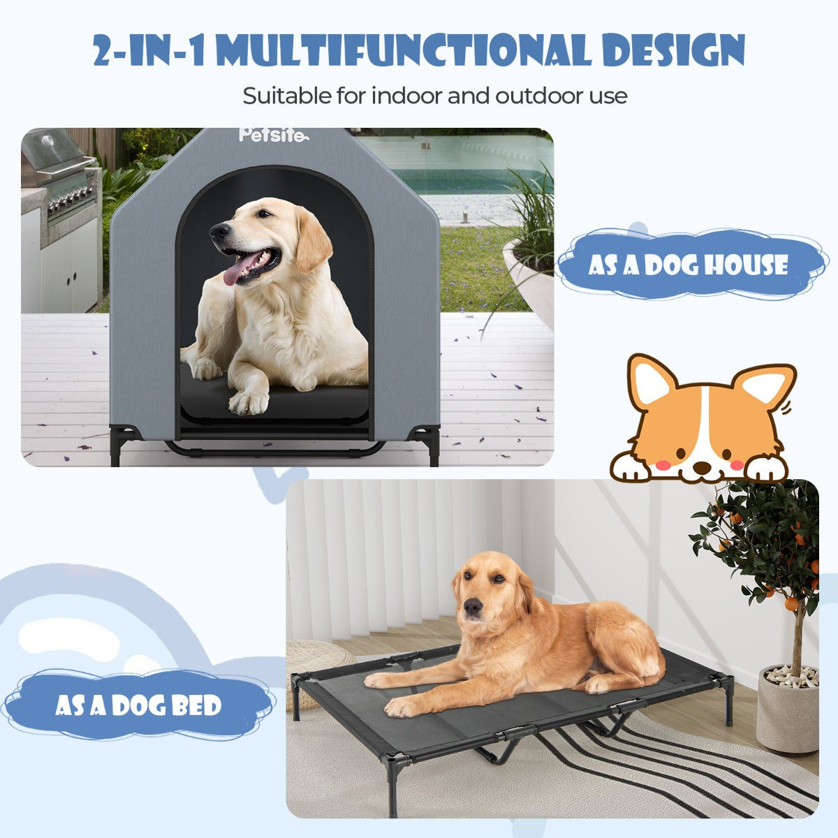 LIVSK Hondenhok 84 x 132 x 114 cm - Verhoogd en Waterdicht - Duurzaam Metalen Frame - Geschikt tot 50 kg - Grijs + Zwart