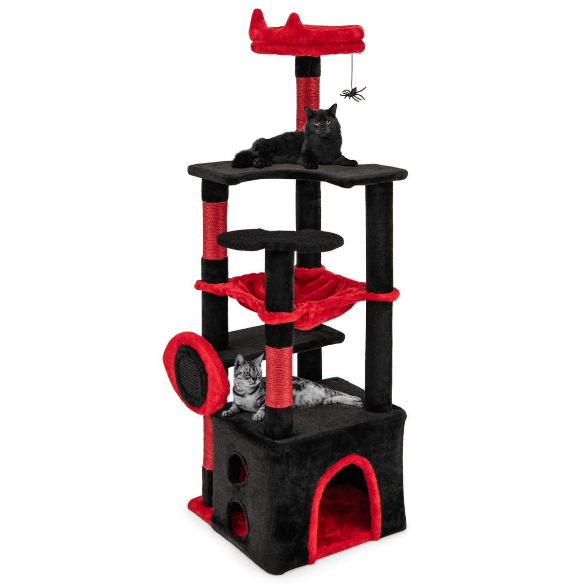 LIVSK Gotische Kattentoren - Mysterieuze Charme - Meerdere Rustplaatsen - Optimale Krasoplossing - Totale Hoogte 133 cm - Zwart