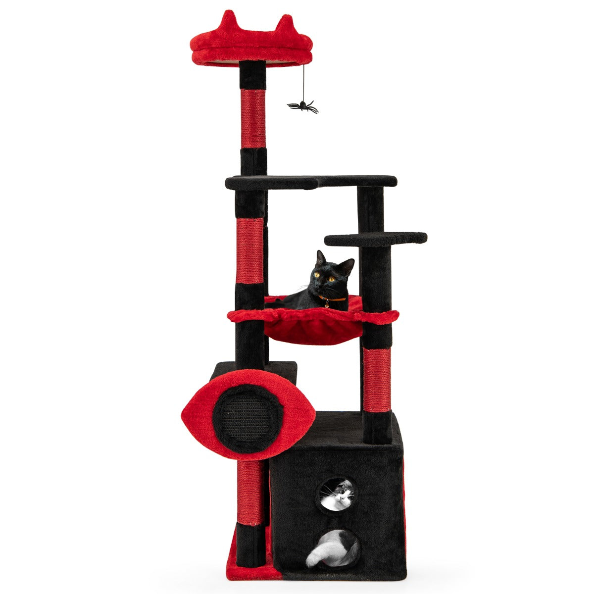 LIVSK Gotische Kattentoren - Mysterieuze Charme - Meerdere Rustplaatsen - Optimale Krasoplossing - Totale Hoogte 133 cm - Zwart