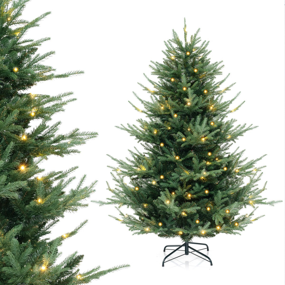 LIVSK Kunstkerstboom - 442 Dichte Takken - 160 LED Lampjes - Vlamvertragend & Geurloos - 135 cm Hoog - Groen