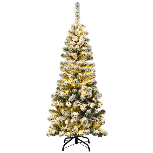 LIVSK Snowy Pencil Kunstkerstboom - 242 Takken met Besneeuwde Naalden - 150 Warme LED-lampjes - 135 cm - Groen