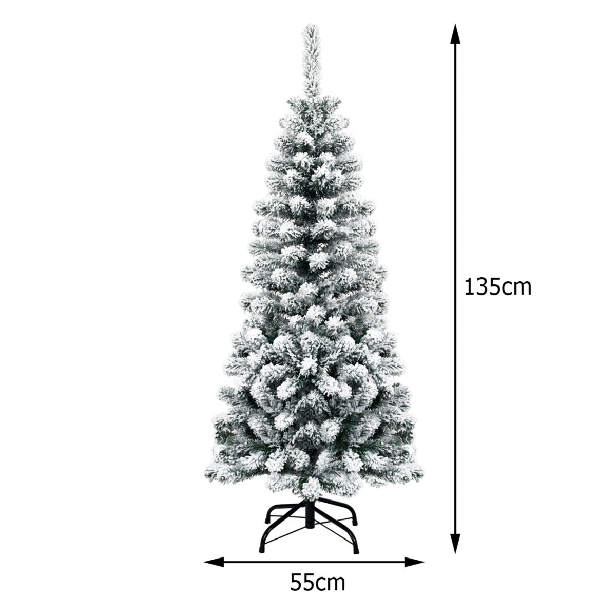 LIVSK Snowy Pencil Kunstkerstboom - 242 Takken met Besneeuwde Naalden - 150 Warme LED-lampjes - 135 cm - Groen