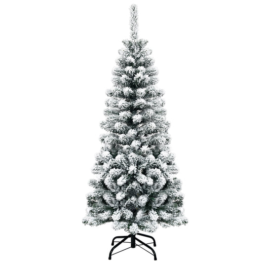 LIVSK Besneeuwde Kerstboom - 135 cm Hoog - 242 PVC-Takken - Stevige Metalen Standaard - Ruimtebesparend - Groen + Wit