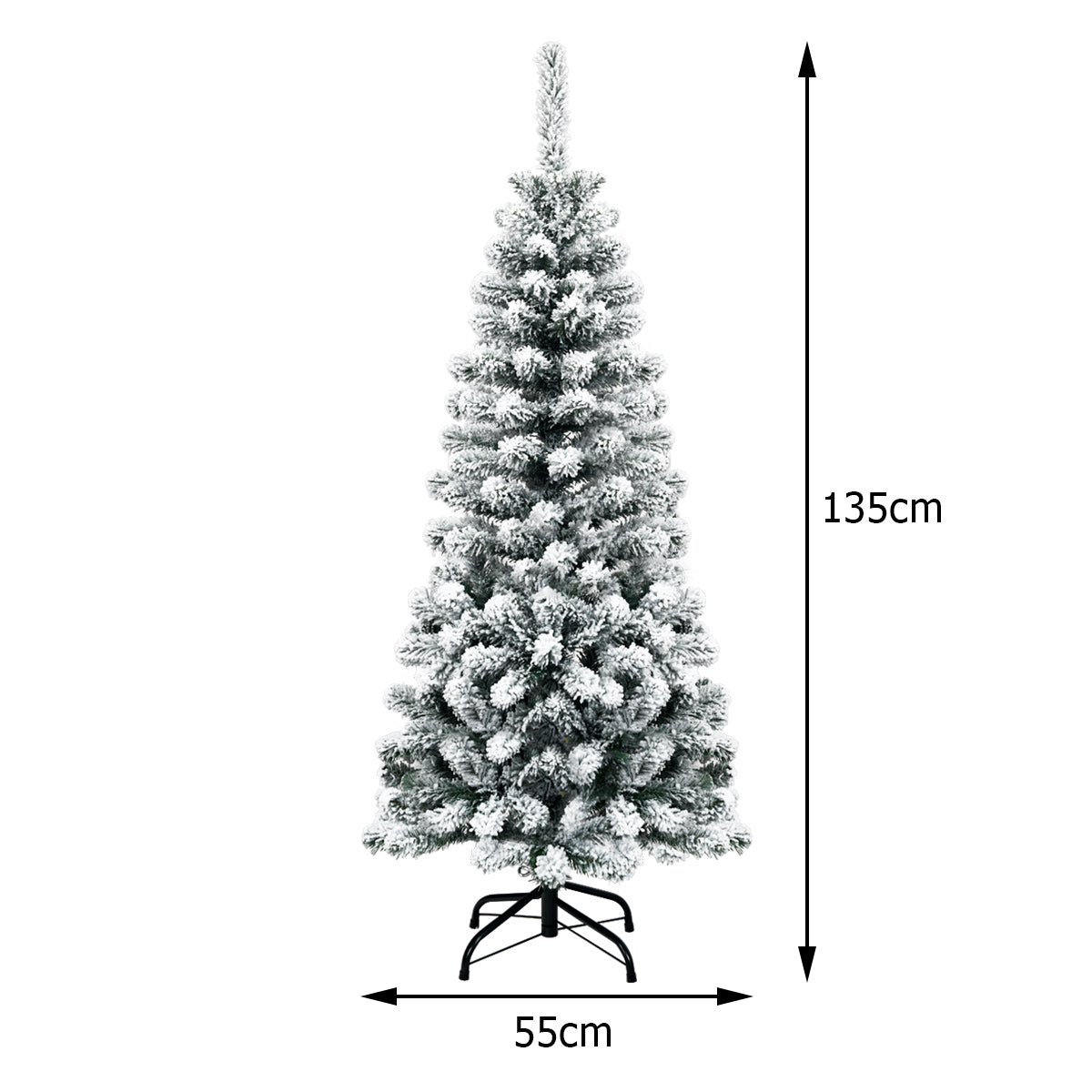 LIVSK Besneeuwde Kerstboom - 135 cm Hoog - 242 PVC-Takken - Stevige Metalen Standaard - Ruimtebesparend - Groen + Wit