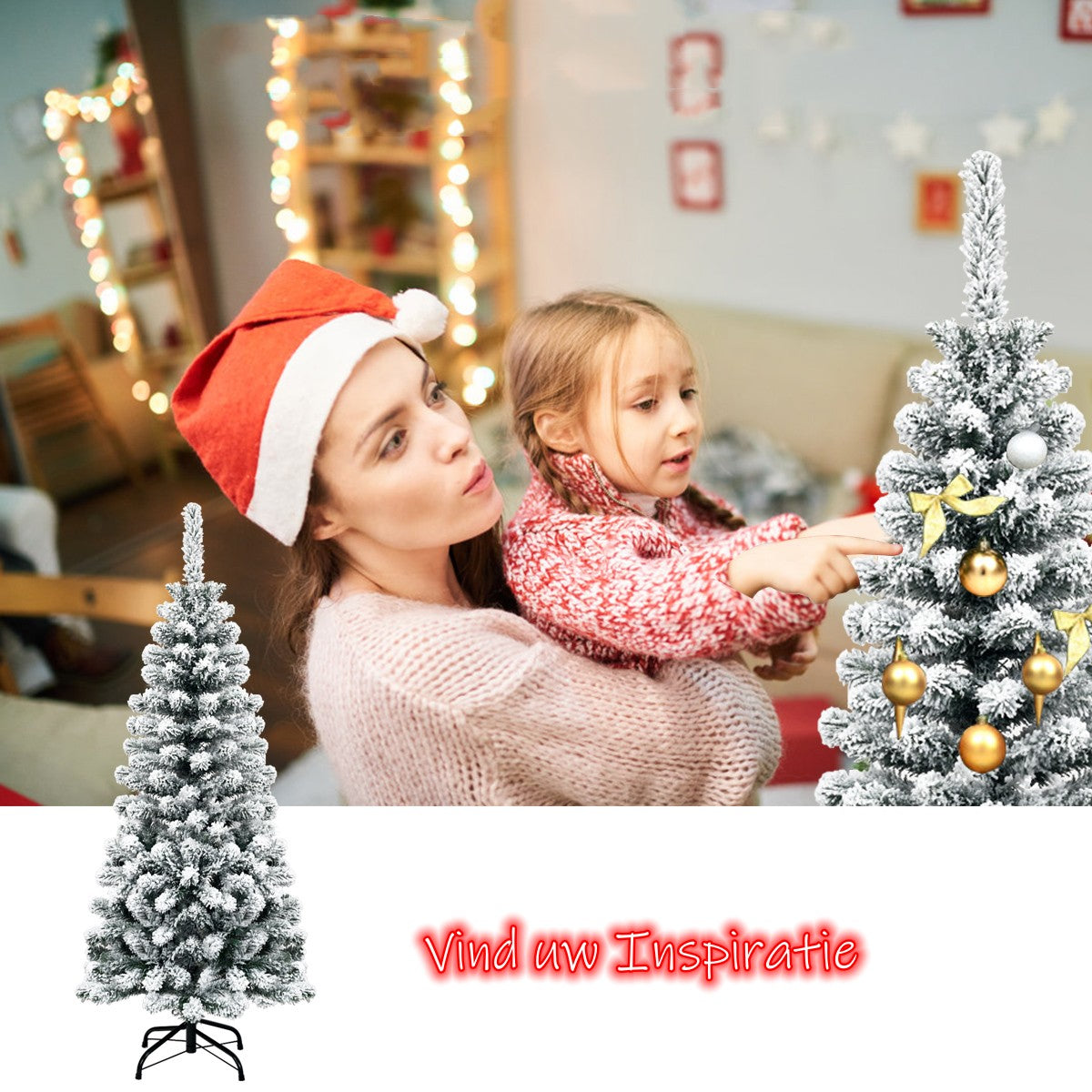 LIVSK Besneeuwde Kerstboom - 135 cm Hoog - 242 PVC-Takken - Stevige Metalen Standaard - Ruimtebesparend - Groen + Wit