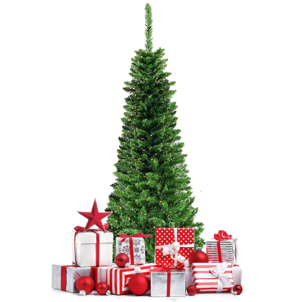 LIVSK Kunstkerstboom 135 cm - 150 Warmwitte LED-lampjes - Realistische PVC-naalden - Stevige metalen standaard - Groen