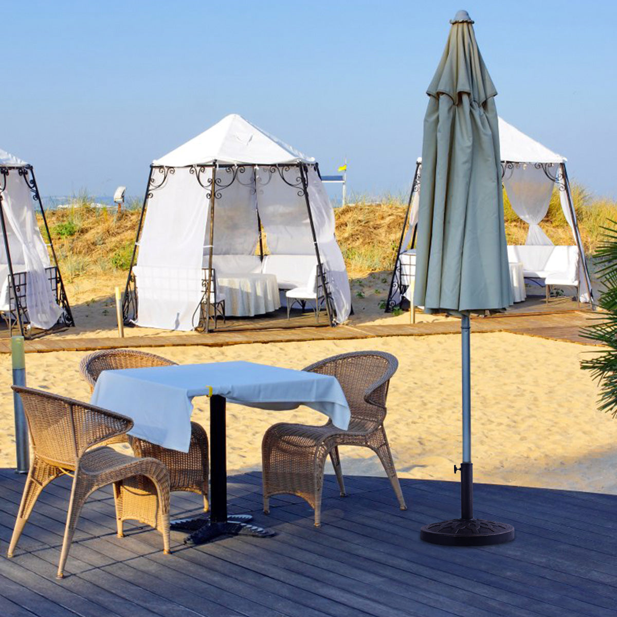 LIVSK Gietijzeren Parasolvoet - Stabiele Basis met Verstelbare Paal - Geschikt voor φ38mm en φ48mm - Terras en Balkon - Brons