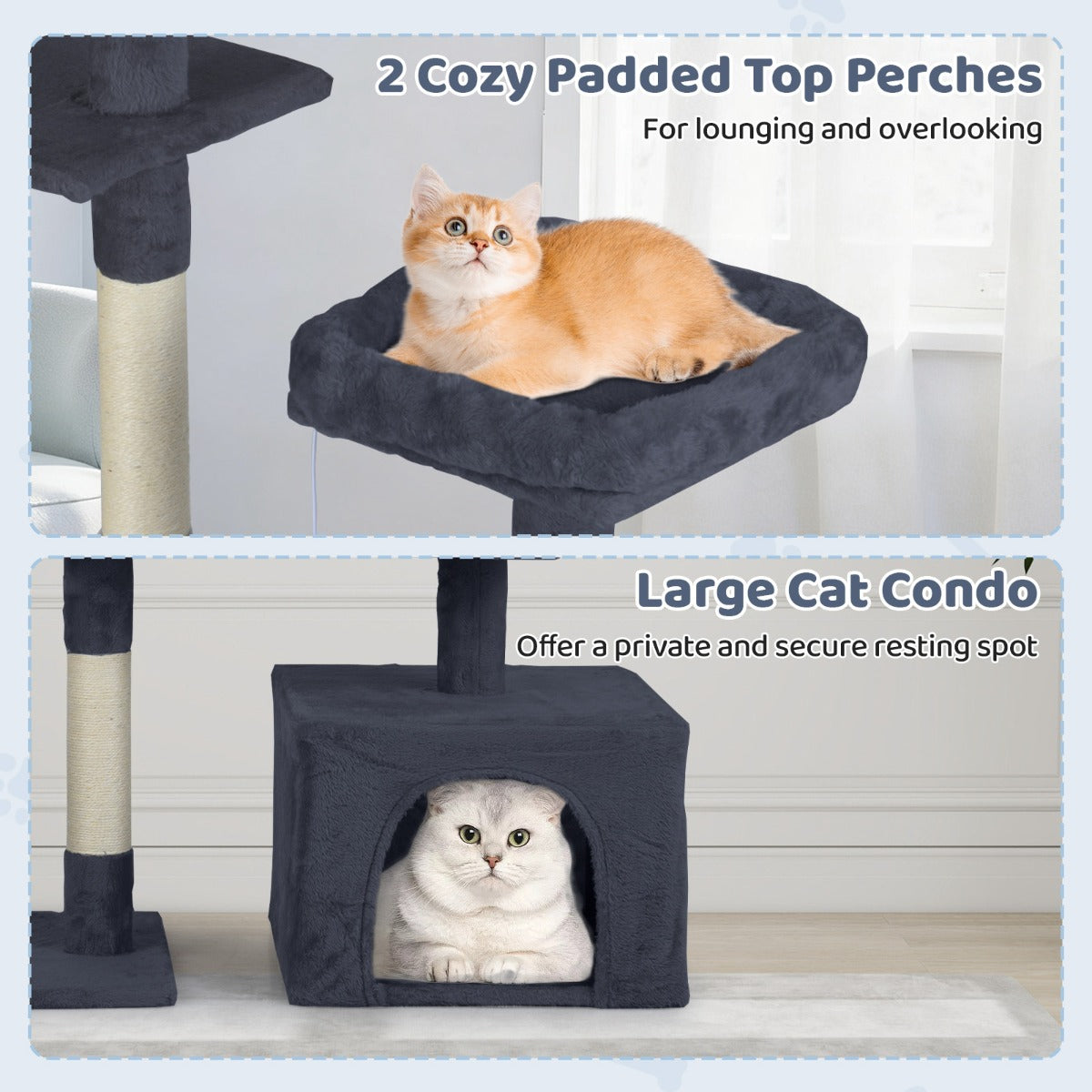 Livsk costway 136 cm hoge krabpaal met speelhuisje voor kittens met meerdere niveaus donkergrijs 3 2