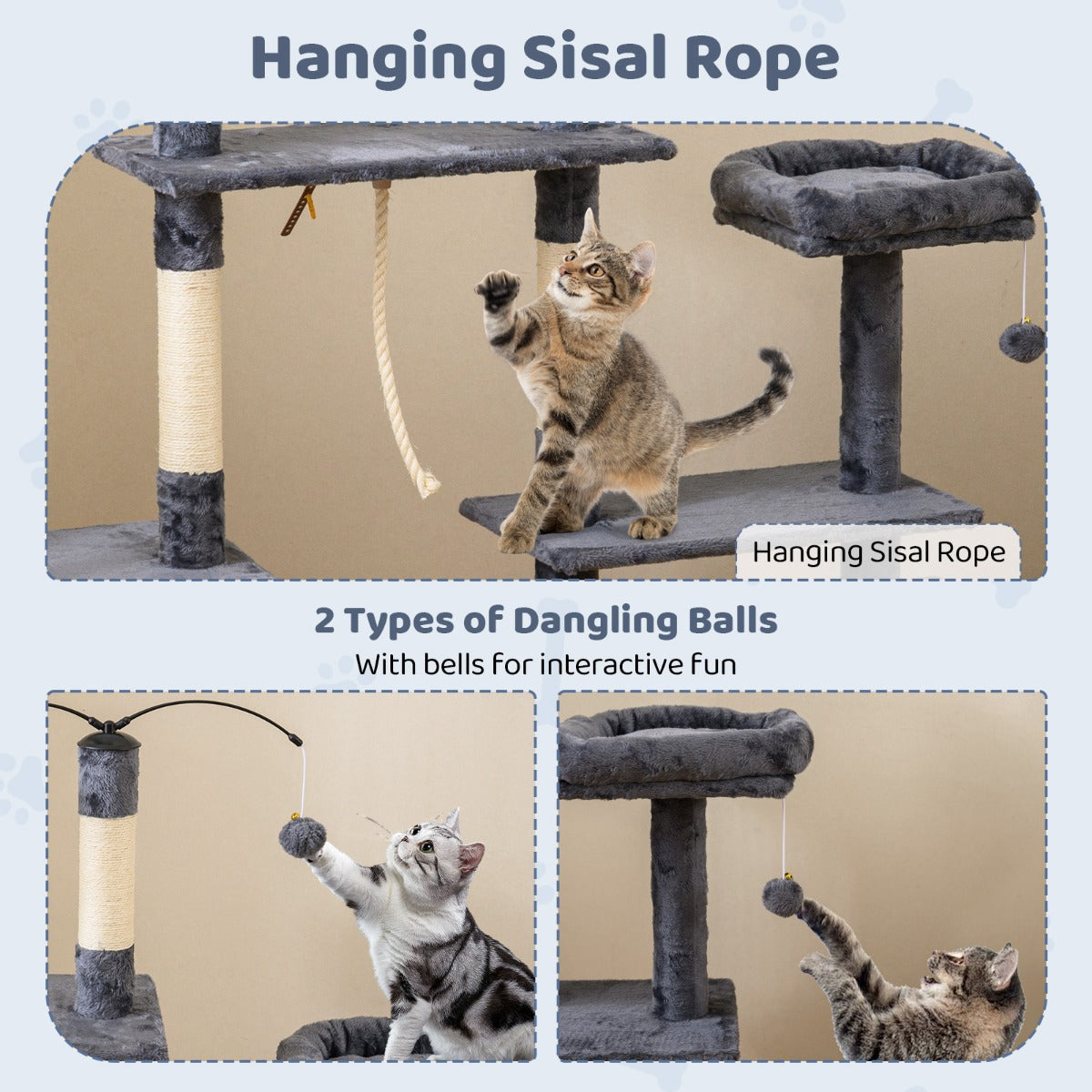 Livsk costway 136 cm hoge krabpaal met speelhuisje voor kittens met meerdere niveaus donkergrijs 5 2