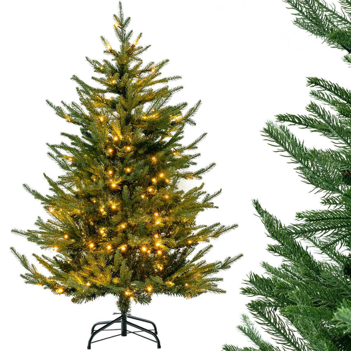 LIVSK Kunstkerstboom 136 cm - 386 takpunten - 180 warmwitte LED-lampjes - 8 verlichtingsmodi - Brandveilig - Groen