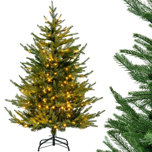 LIVSK Kunstkerstboom 136 cm - 386 takpunten - 180 warmwitte LED-lampjes - 8 verlichtingsmodi - Brandveilig - Groen