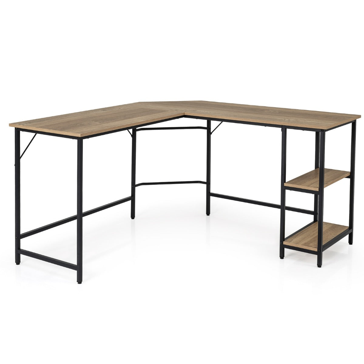 LIVSK L-vormig Computerbureau - Ruim Tafelblad 138 x 50 cm - Verstelbare Voetkussens - Stevig Metaal - Tot 160 kg - Natuur