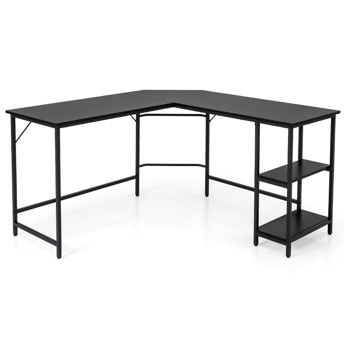 LIVSK L-vormig Computerbureau voor Thuiskantoor - Ruim Tafelblad 138 x 50 cm - Stevig Metaal en Hout - Tot 160 kg - Zwart