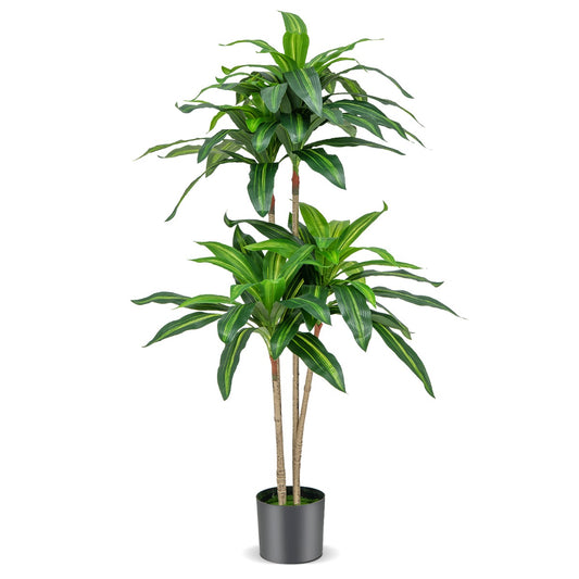 LIVSK Kunstdracaena Boom 140 cm - 92 Groene Bladeren - Onderhoudsvrij - Duurzaam PEVA - Stevige Cementpot - Groen