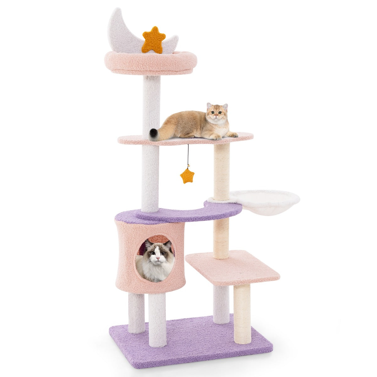 LIVSK Kattentoren met Hangmat en Krabpaal - Pluchen Zitstok en Wolkenplatforms - Stabiele Constructie - Tot 15 kg - Paarsachtig
