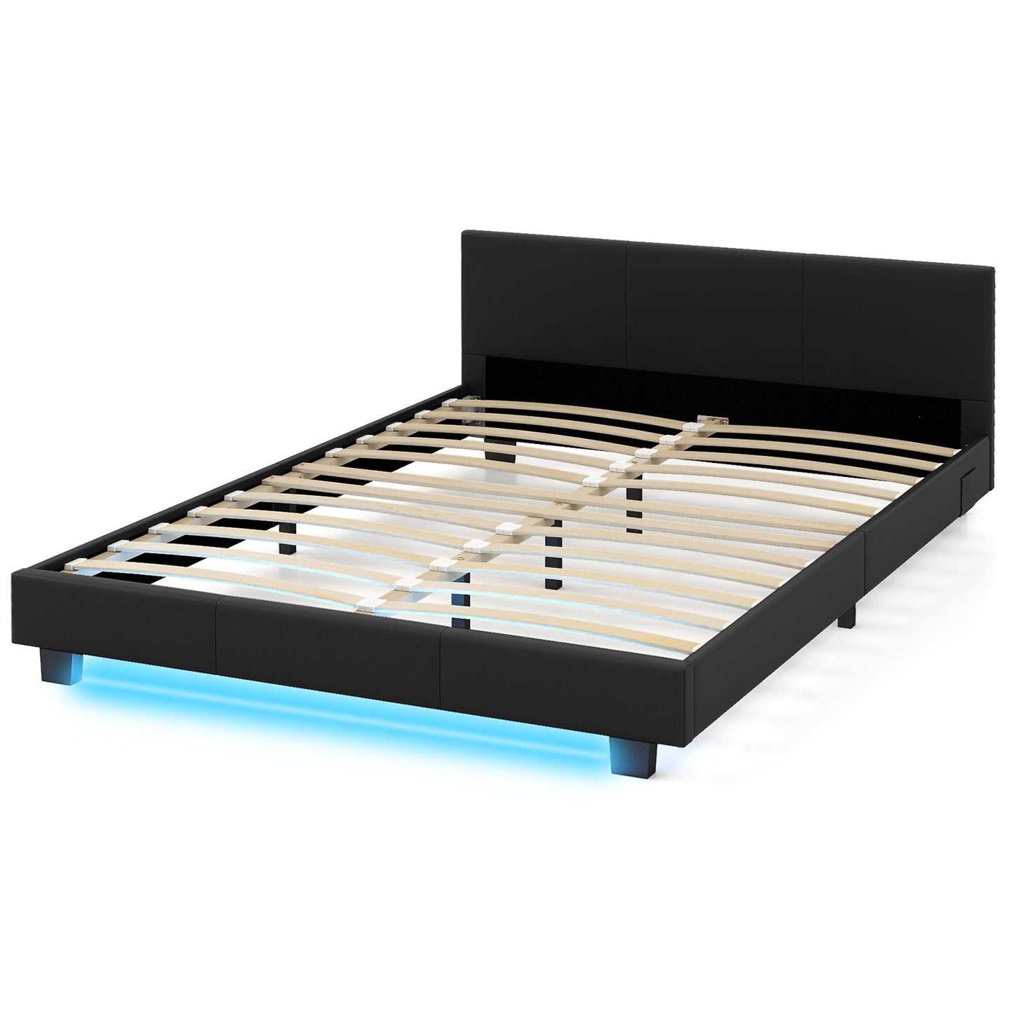 LIVSK LED Tweepersoonsbed 140 x 200 cm - Kunstleer Bekleding - Afstandsbediening - 16 Kleuren - Stevig Ondersteuningssysteem