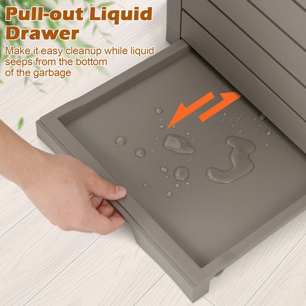 LIVSK Vuilnisemmer met Vloeistofhouder - Duurzaam Harsmateriaal - Dubbele Deksel - Uittrekbare Vloeistofschaal - 141L - Lichtbruin