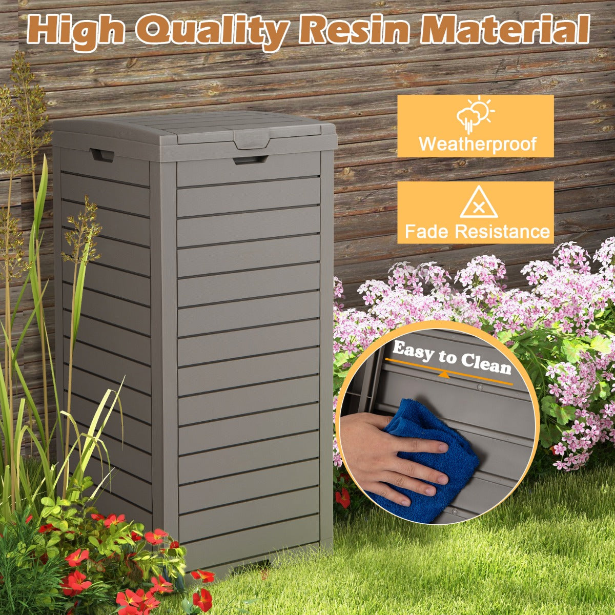 LIVSK Vuilnisemmer met Vloeistofhouder - Duurzaam Harsmateriaal - Dubbele Deksel - Uittrekbare Vloeistofschaal - 141L - Lichtbruin