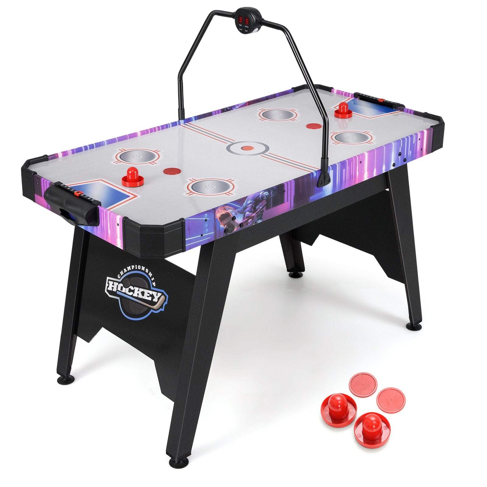 LIVSK Airhockeytafel - Krachtige Motor - LED Digitale Display - Inclusief 2 Hockeysticks en 2 Pucks - 144 x 68 x 81 cm - Zwart