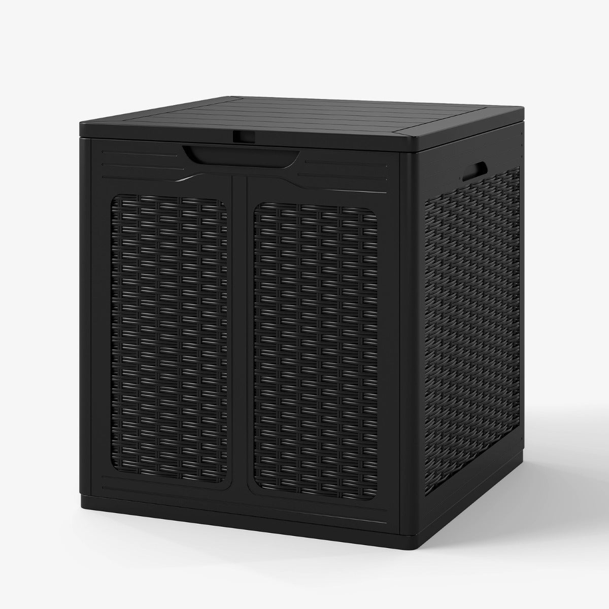 LIVSK Opbergdoos - 145 L Capaciteit - Weerbestendig PP - Rattanpatroon - Multifunctioneel als Bijzettafel - Bruin/Zwart