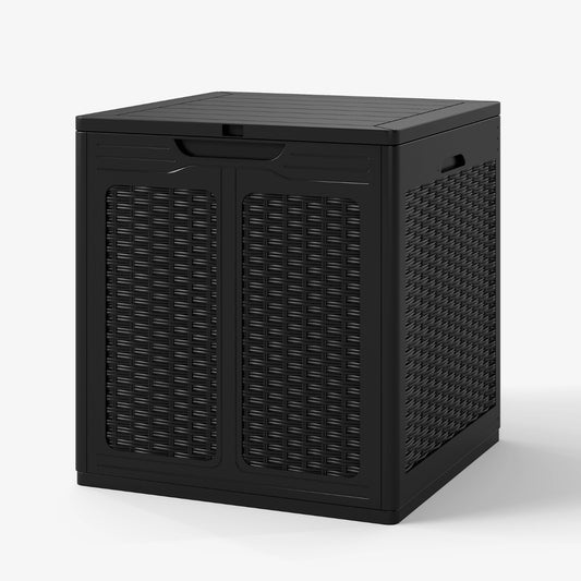 LIVSK Opbergdoos - 145 L Capaciteit - Weerbestendig PP - Rattanpatroon - Multifunctioneel als Bijzettafel - Bruin/Zwart