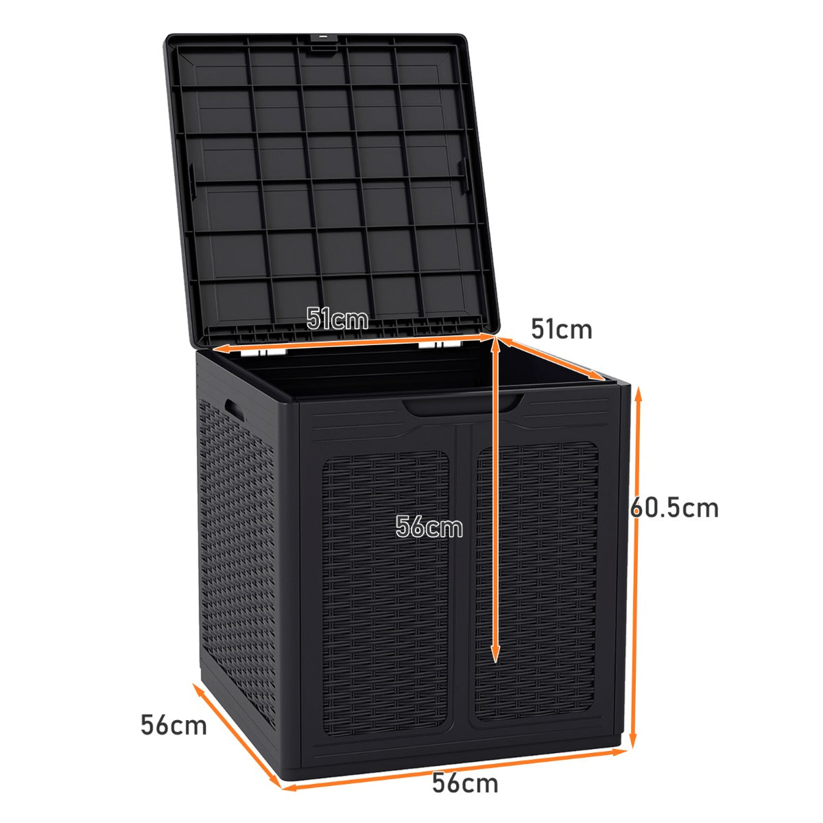 LIVSK Opbergdoos - 145 L Capaciteit - Weerbestendig PP - Rattanpatroon - Multifunctioneel als Bijzettafel - Bruin/Zwart