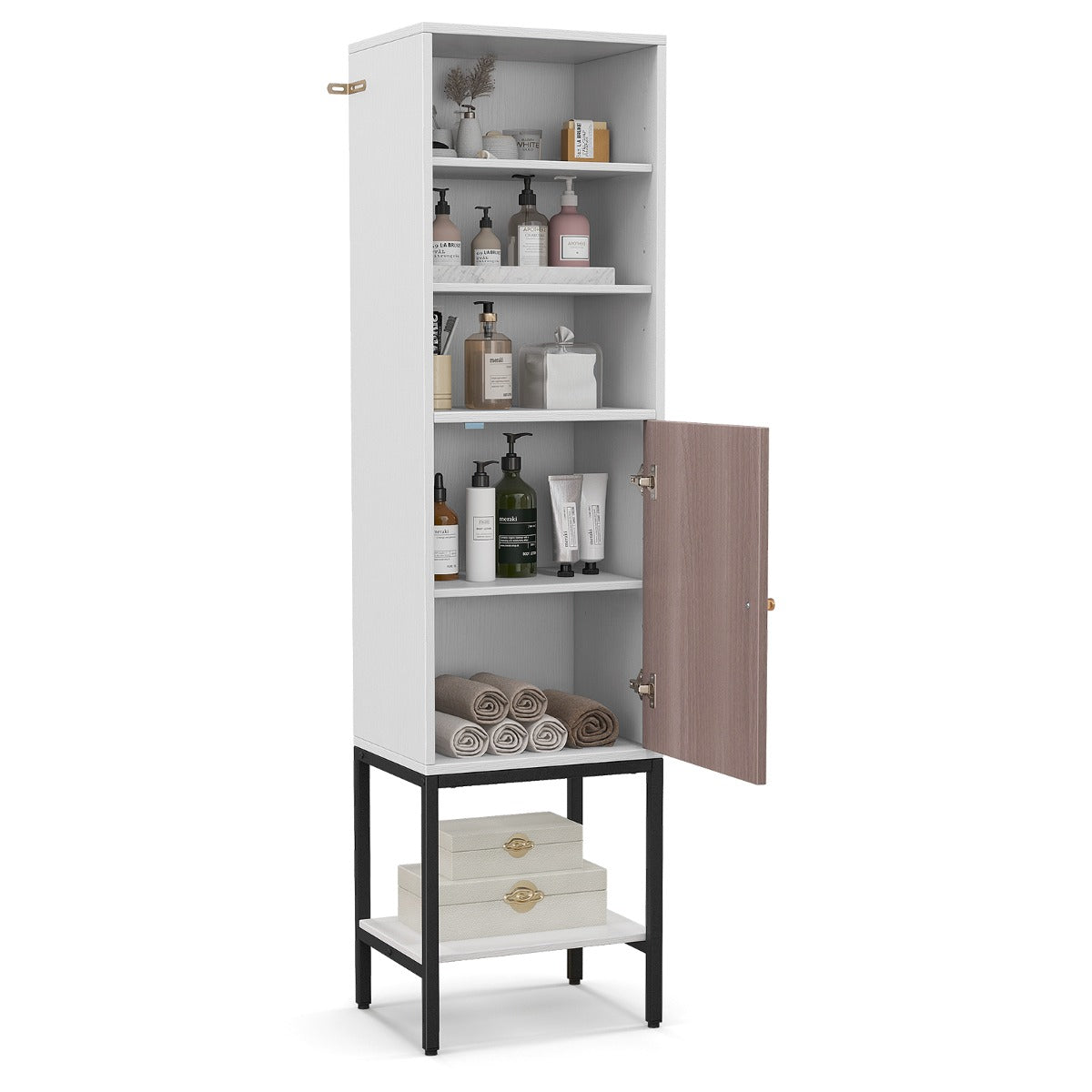LIVSK Opbergkast - Verstelbare Planken - Slank Ontwerp met Deur - Maximaal 75 kg - 38 x 30 x 146 cm - Wit