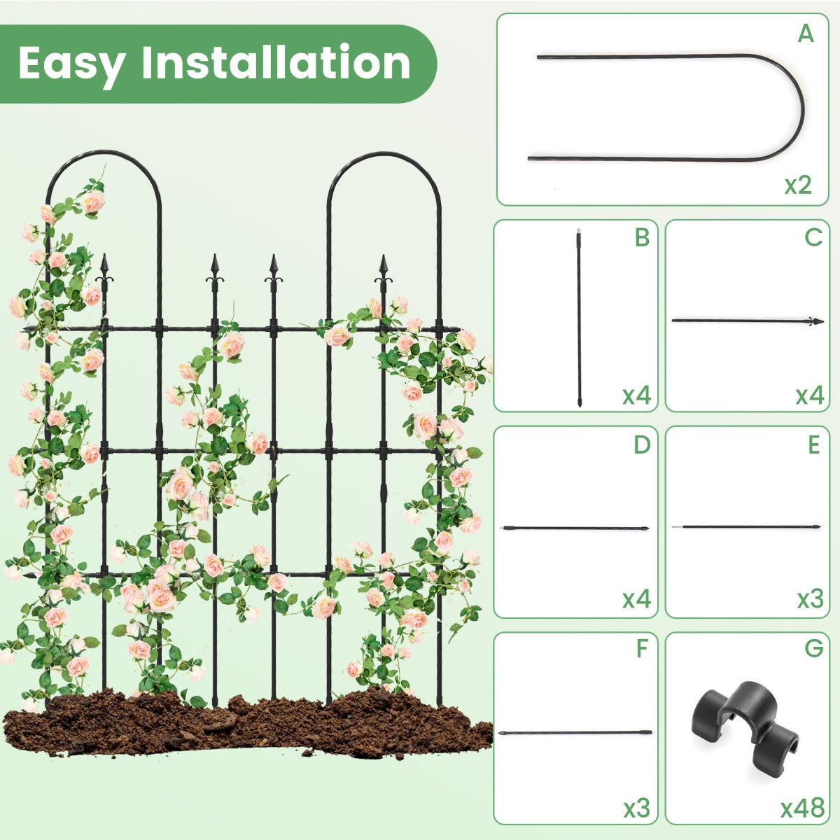LIVSK Tuin-Spalier voor Klimplanten - Roestvrij Metalen Frame met PE-Coating - 146 x 186 cm - Stabiele Installatie - Zwart