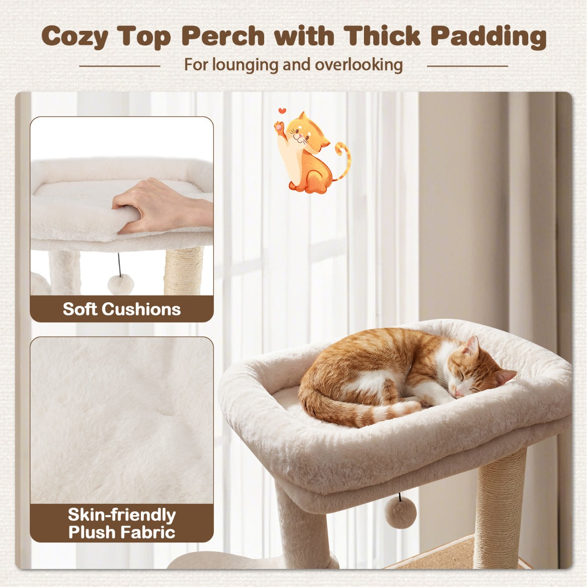 Livsk costway 148 cm hoge moderne krabpaal kattenboom voor binnenkatten en kittens klimboom met tapijt