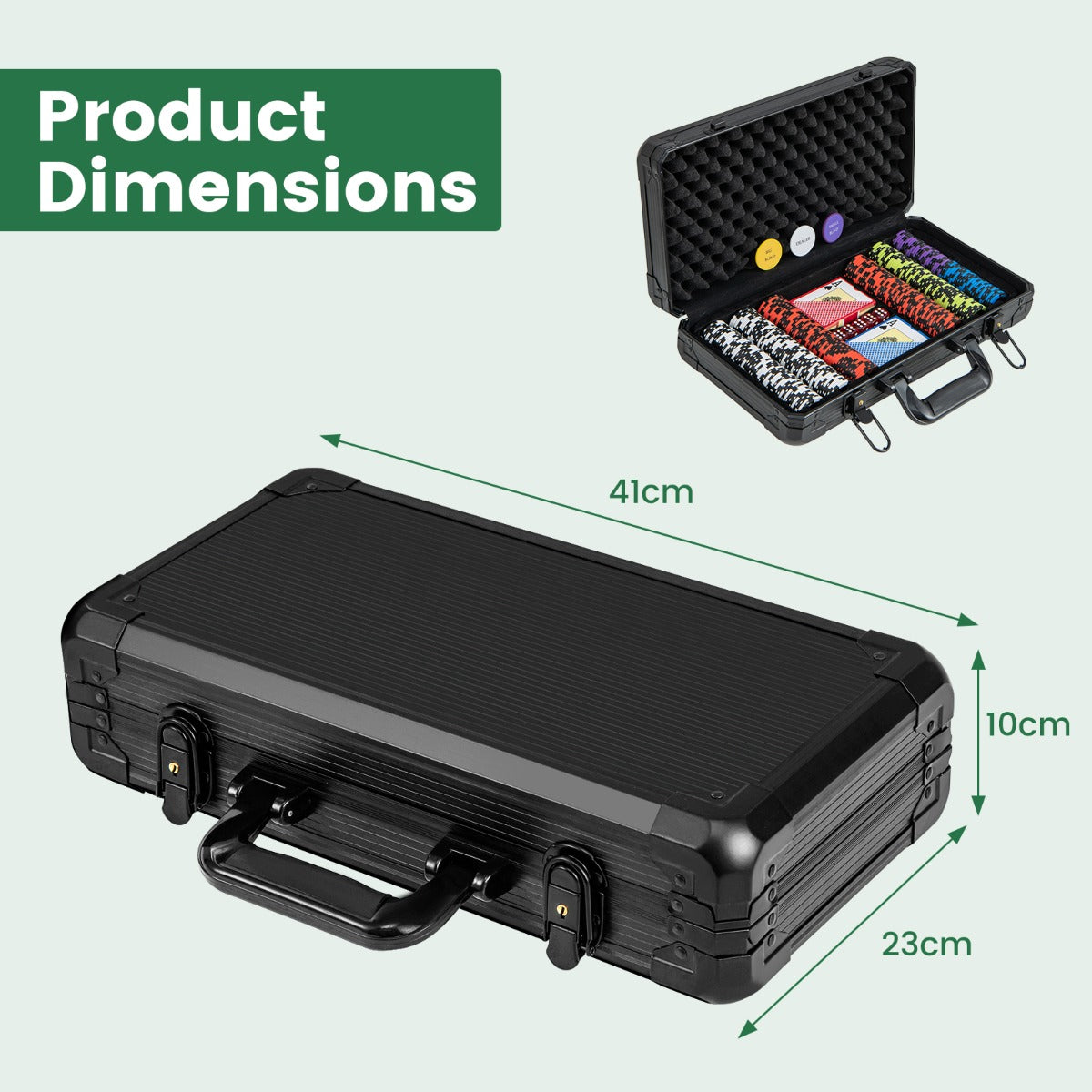 LIVSK Pokerset - 300 Fiches - 2 Kaartspellen - 5 Dobbelstenen - Draagtas met Sleutel - Voor 7 tot 9 Spelers - Zwart