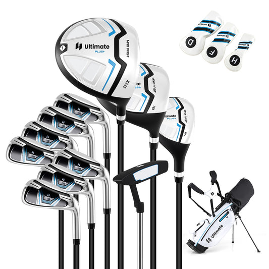 LIVSK Complete 15-Delige Golfset voor Heren - Hoogwaardige Woods en IJzers - Mallet Putter - Standbag met Regenhoes - Wit