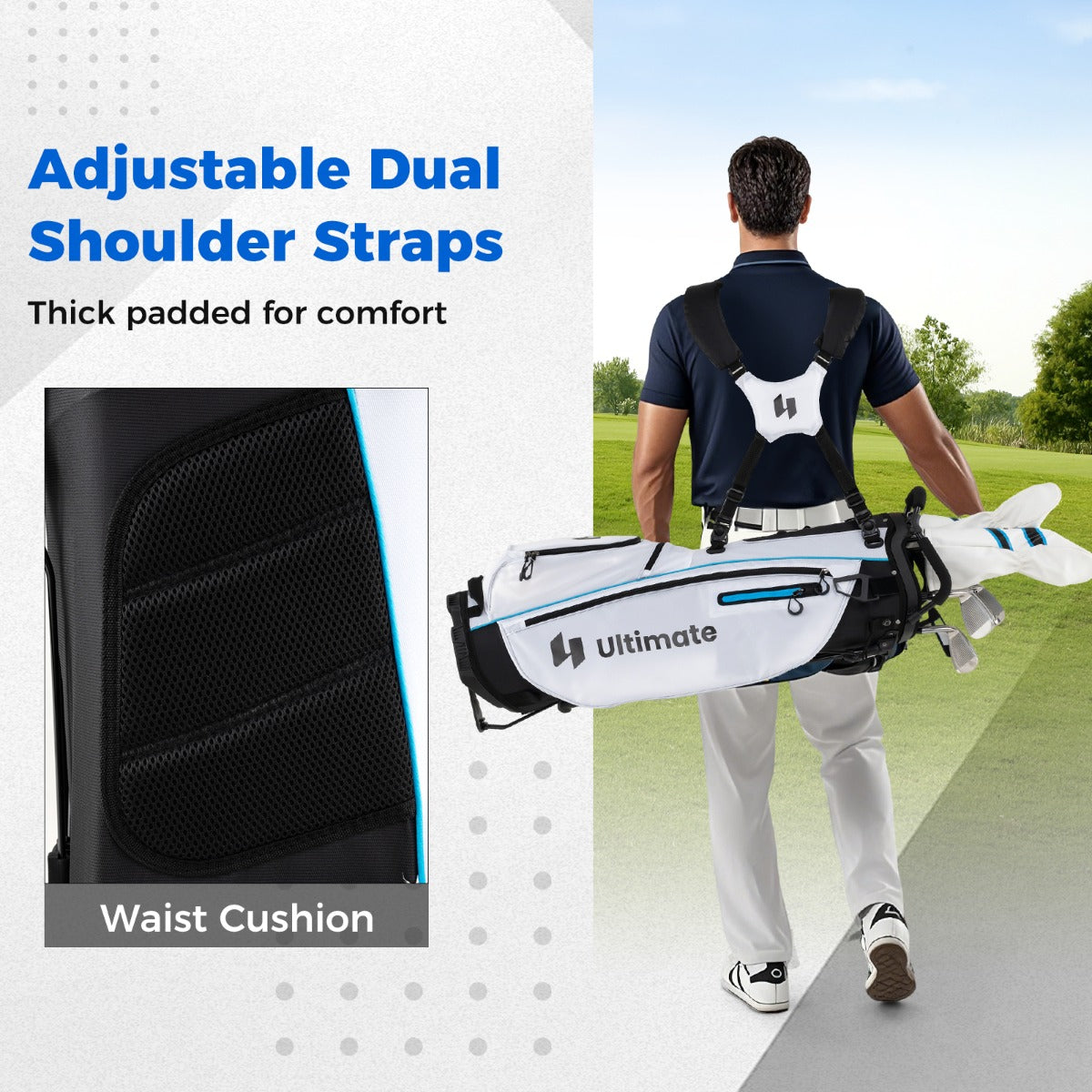 LIVSK Complete 15-Delige Golfset voor Heren - Hoogwaardige Woods en IJzers - Mallet Putter - Standbag met Regenhoes - Wit