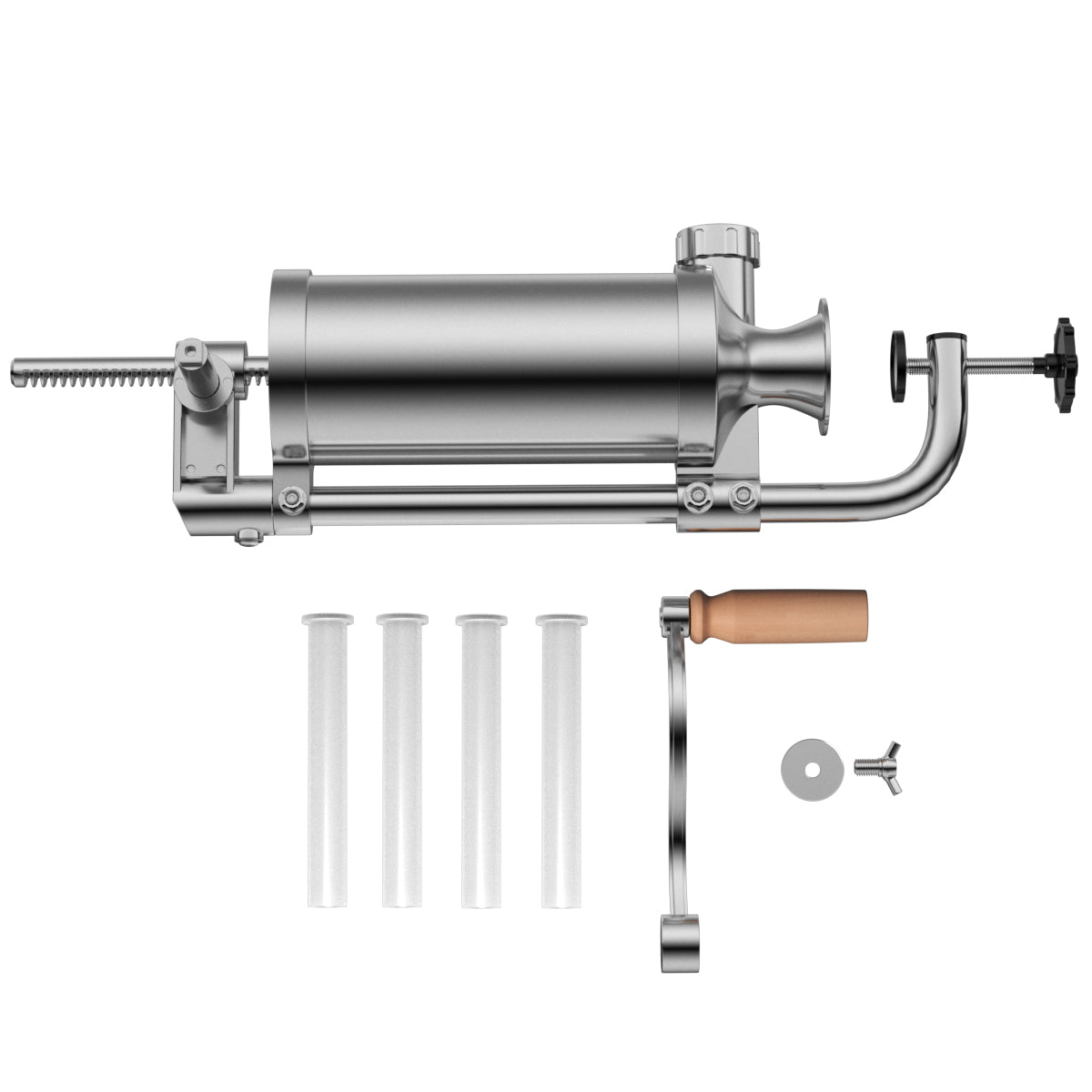 LIVSK Roestvrijstalen Verticale Worstvuller - 4 Maten Worstbuizen - Duurzaam en Eenvoudig te Reinigen - Voor Thuisgebruik - Zilver