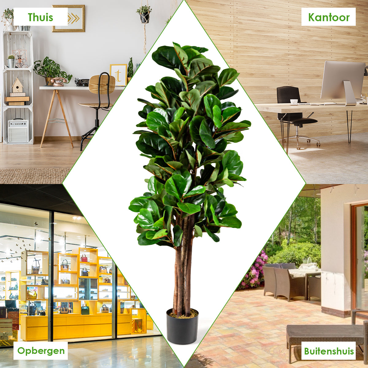 LIVSK Kunstviool Vijgenboom - Realistisch Ontwerp - Onderhoudsvrij - 1,5 m Hoog - 180 Bladeren - Voor Binnen en Buiten - Groen