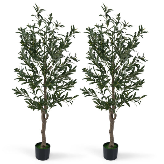Livsk costway 15 m kunstplanten set van 2 kunstolijfbomen met realistische vruchten en mos moderne kunstbomen in pot