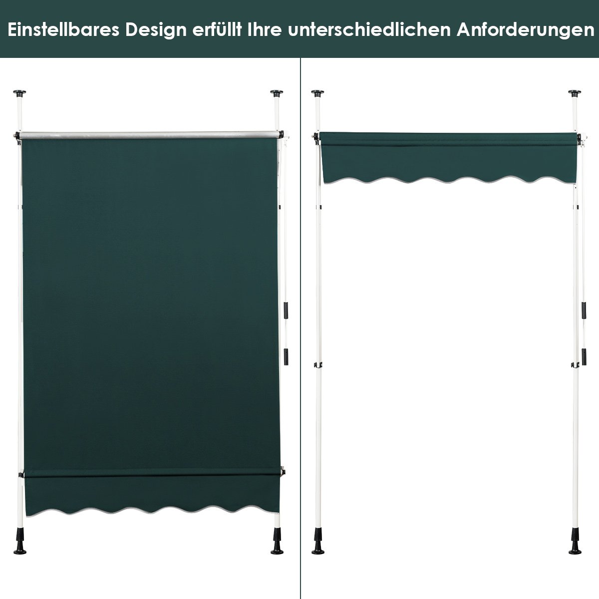LIVSK Uitschuifbare Markies - UV-bestendig Polyester - Verstelbare Hoogte 200-300 cm - Aluminium Frame - Eenvoudige Montage -