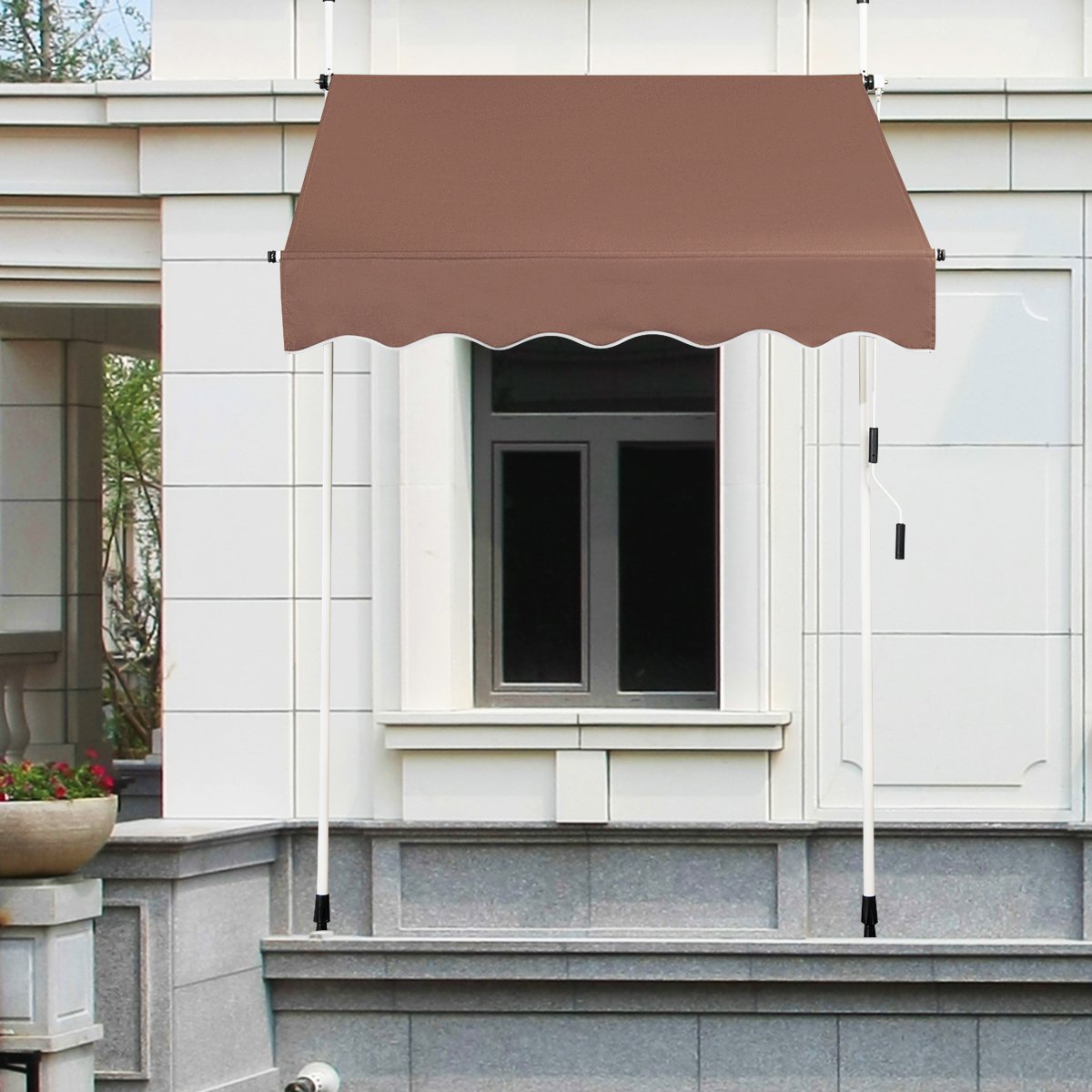 LIVSK Uitschuifbare Markies - Weerbestendig Polyester - Verstelbare Hoogte 200-300 cm - Eenvoudige Installatie - Bruin