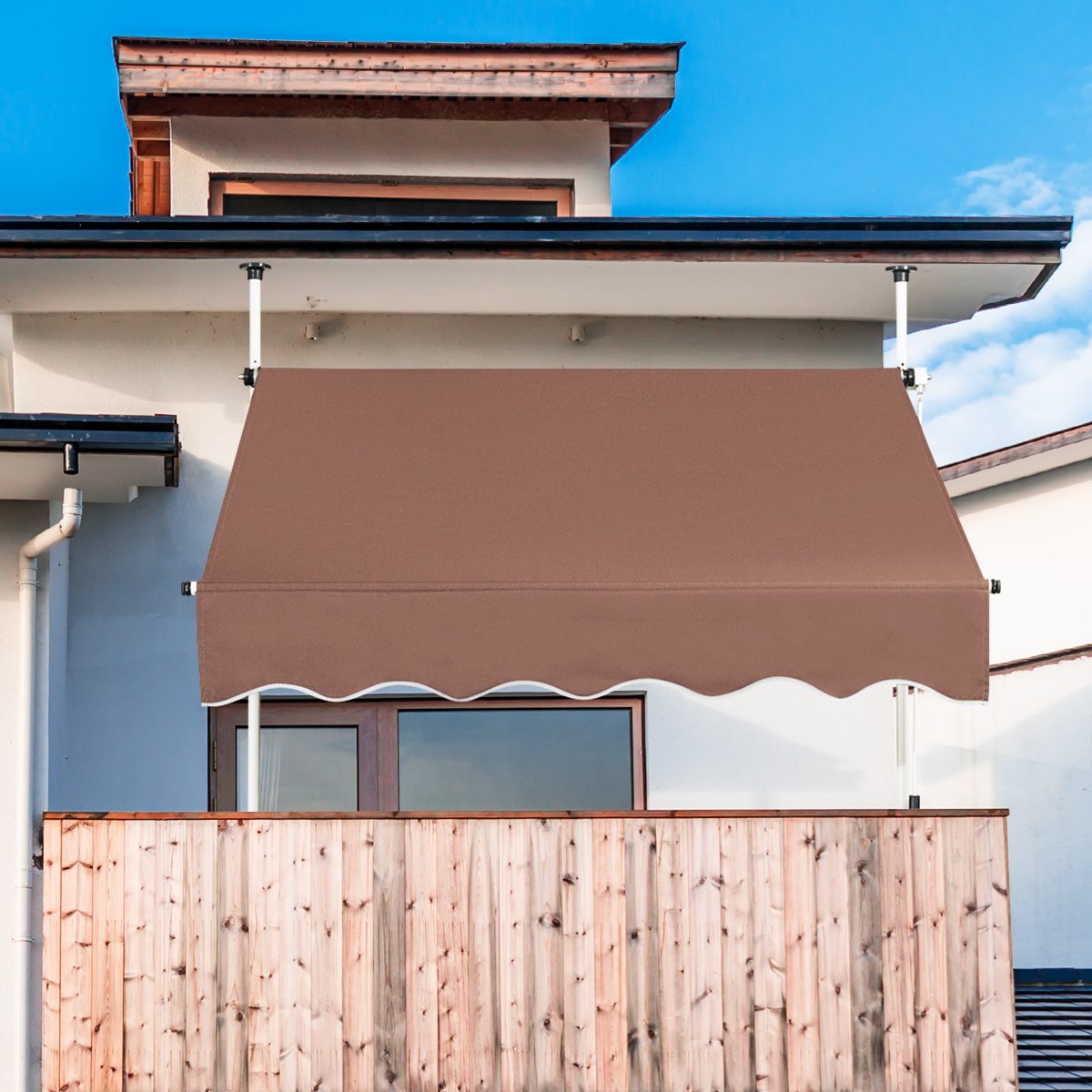 LIVSK Uitschuifbare Markies - Weerbestendig Polyester - Verstelbare Hoogte 200-300 cm - Eenvoudige Installatie - Bruin