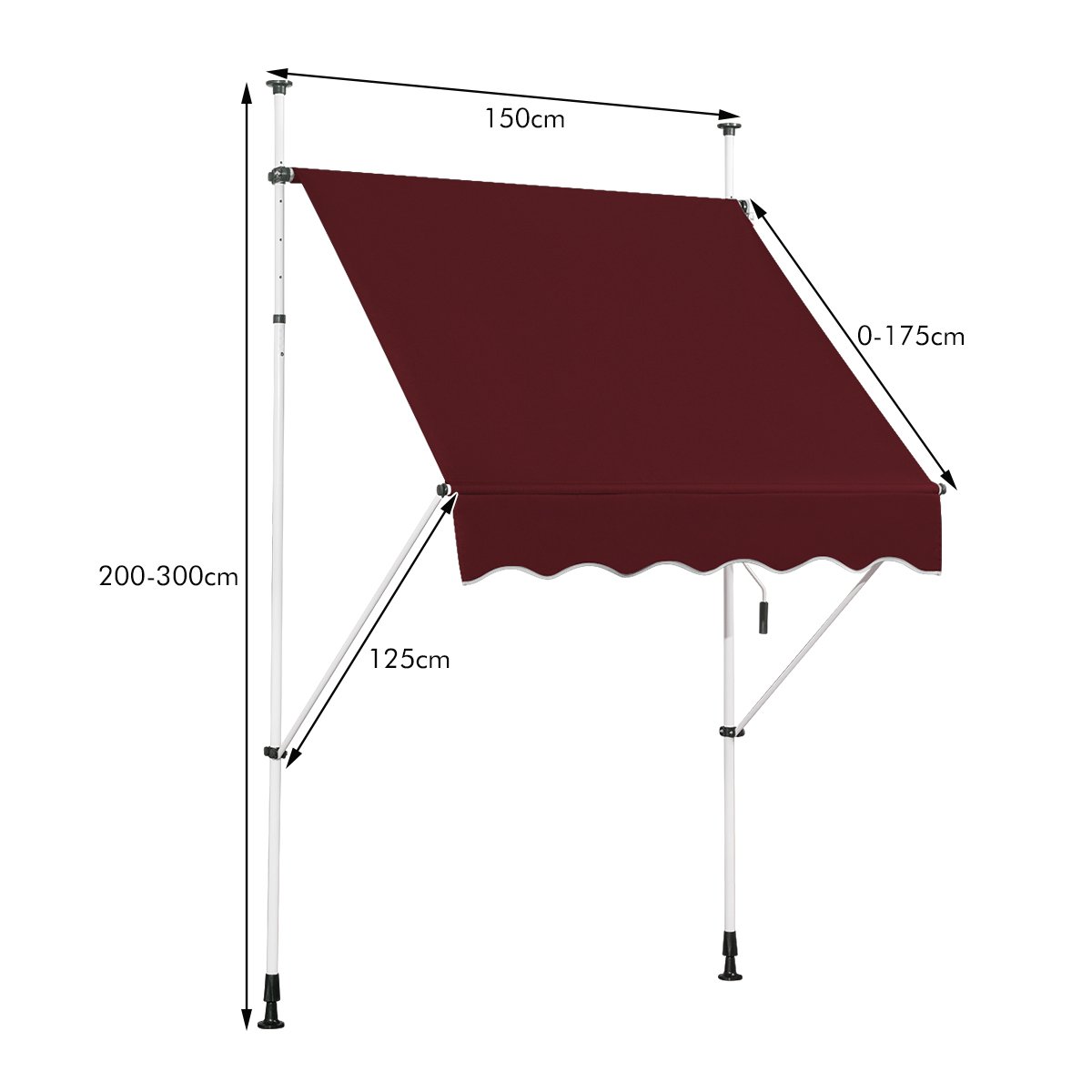 LIVSK Uitschuifbare Zonnescherm - Hoogwaardig Polyester met Aluminium Frame - Verstelbaar - Handmatig - Rood