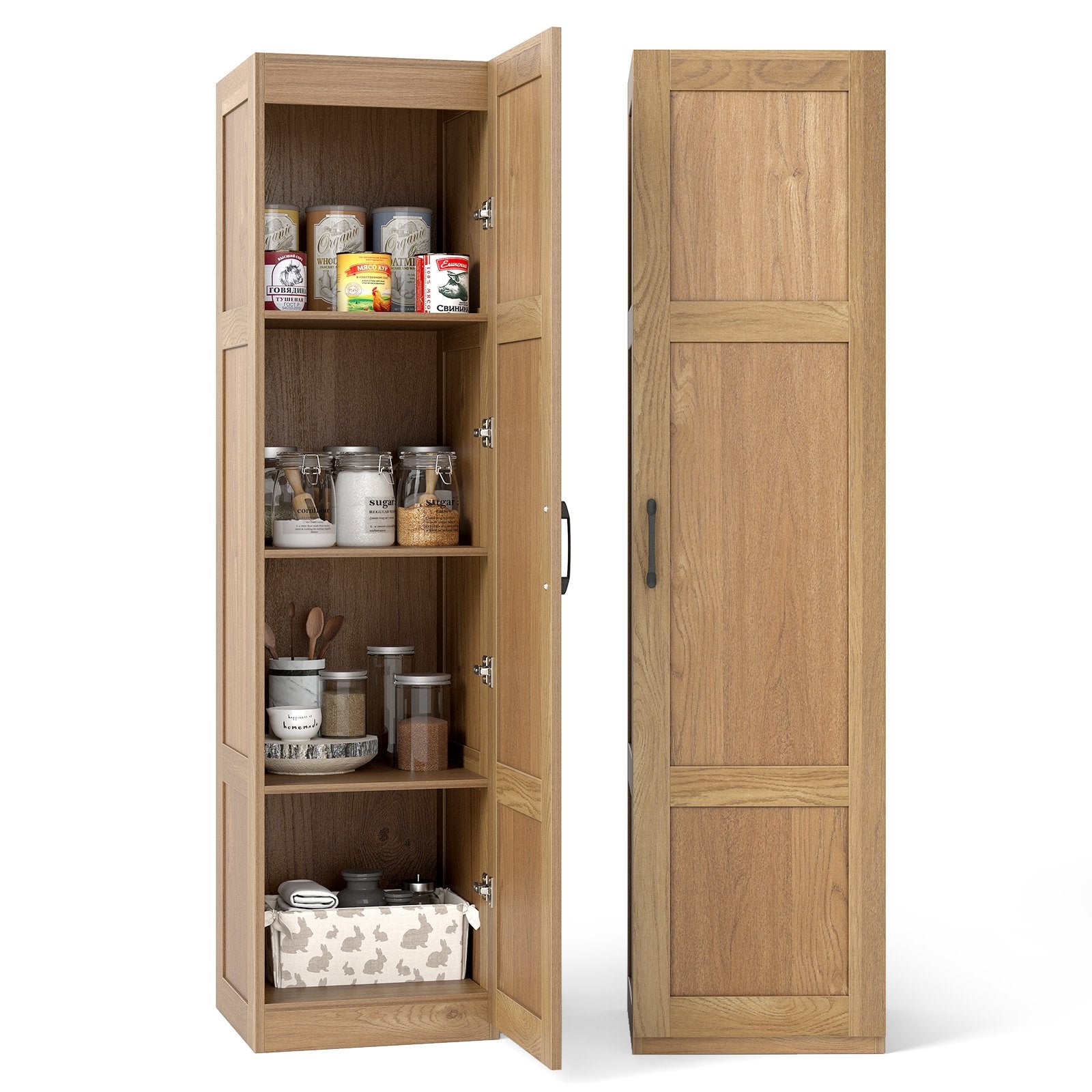 LIVSK Vrijstaande Opbergkast - 4 Laagse Planken - Kantelbeveiliging - Antislip Voetkussens - Compact 40 x 37,5 x 150 cm -