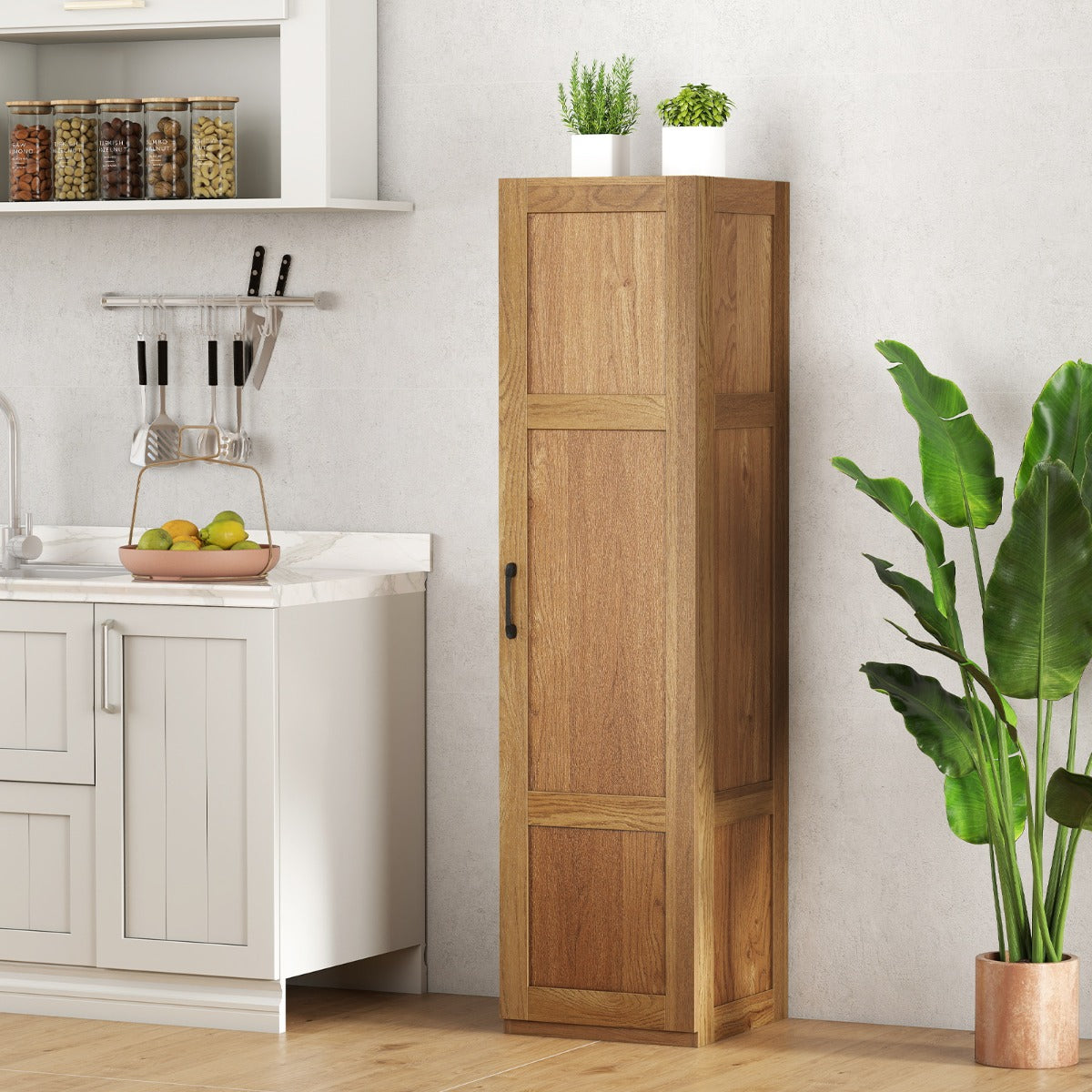 LIVSK Vrijstaande Opbergkast - 4 Laagse Planken - Kantelbeveiliging - Antislip Voetkussens - Compact 40 x 37,5 x 150 cm -