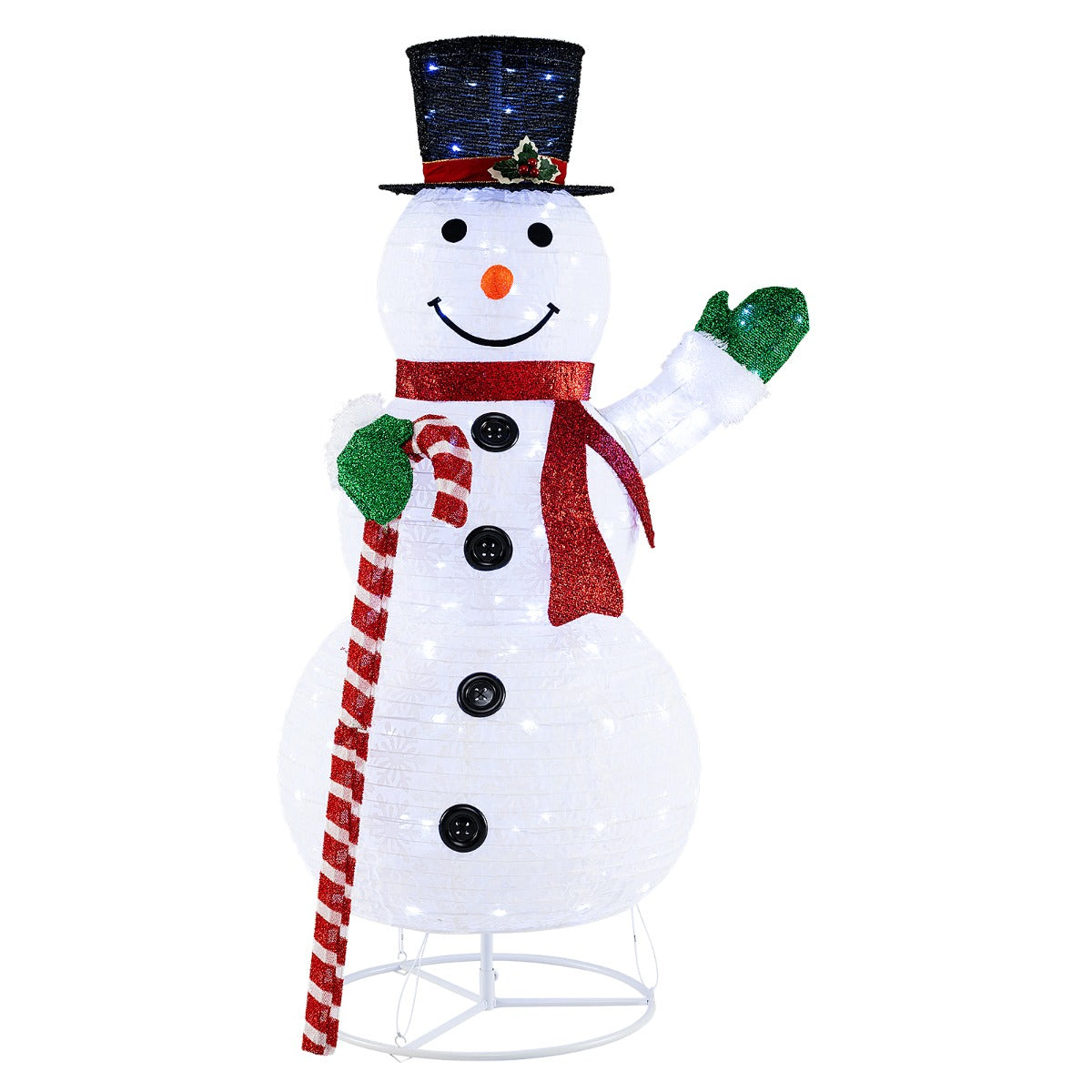 LIVSK Verlichte Pop-Up Sneeuwpop - 150 cm Hoog met 180 LED-Lampjes - Duurzaam en Weerbestendig - Inclusief Grondspiesen - Wit