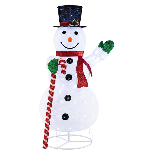 LIVSK Verlichte Pop-Up Sneeuwpop - 150 cm Hoog met 180 LED-Lampjes - Duurzaam en Weerbestendig - Inclusief Grondspiesen - Wit
