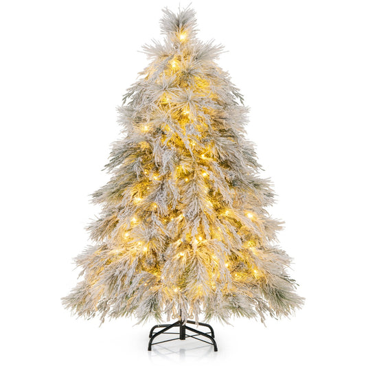 LIVSK Kunstkerstboom 146 cm - 150 Warmwitte LED-lampjes - 279 Takken - Geurloos en Vuurbestendig - Eenvoudige Montage - Wit +