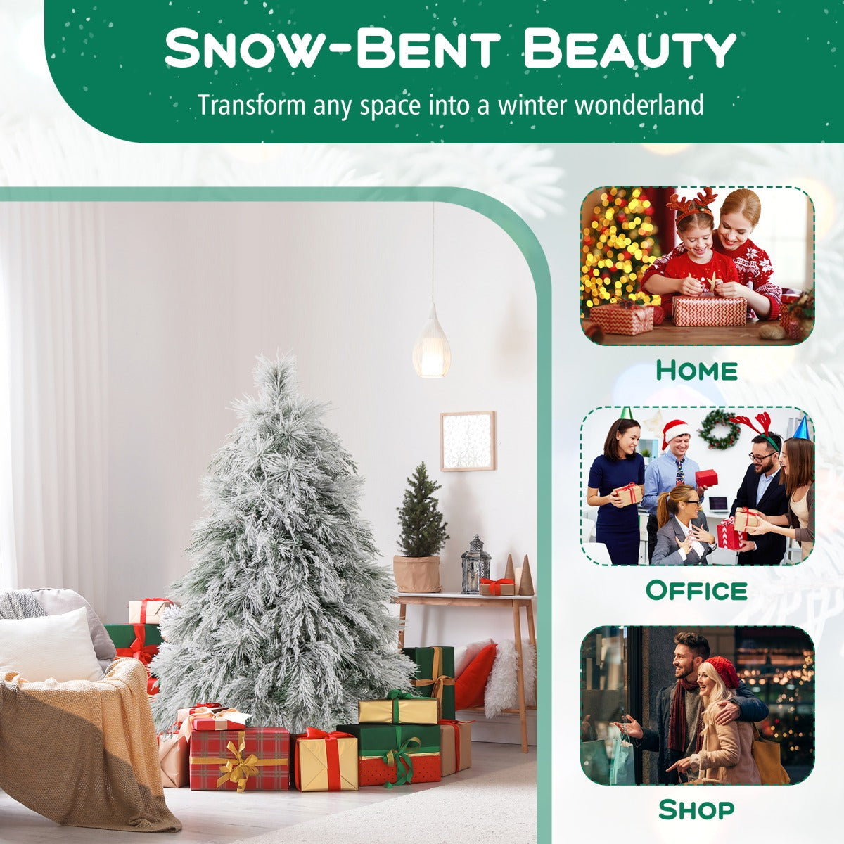LIVSK Kunstkerstboom 146 cm - 150 Warmwitte LED-lampjes - 279 Takken - Geurloos en Vuurbestendig - Eenvoudige Montage - Wit +
